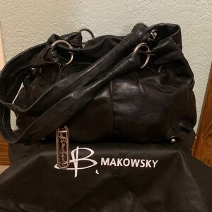 B. Makowsky Black Leather Shoulder Bag